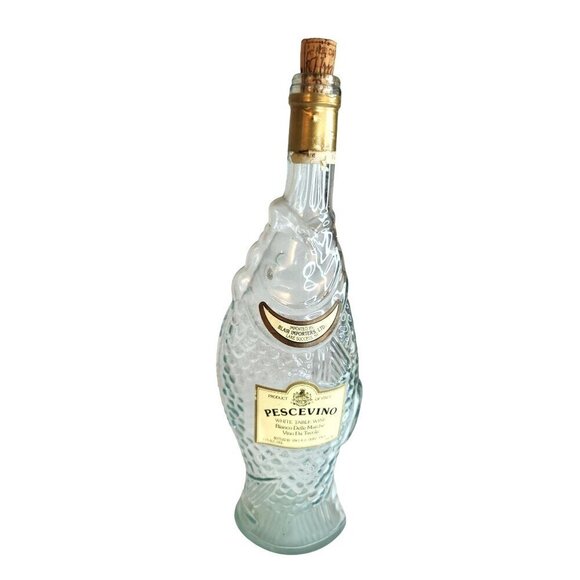 Pescevino Fish-Shaped Wine Bottle 1970s Italy 11% ABV 750ml Blue Green Glass Dec - Picture 1 of 7